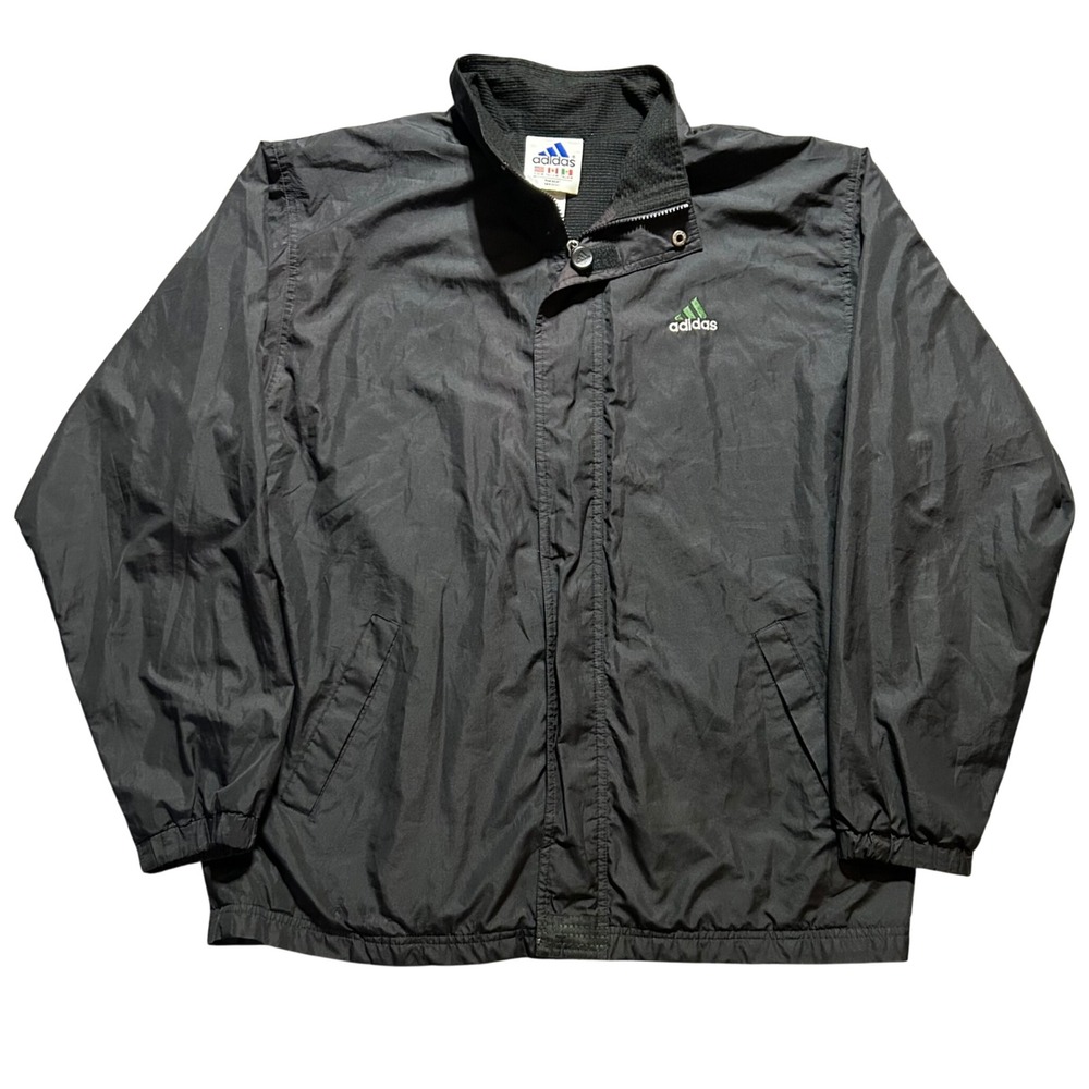 VTG 90s Adidas Windbreaker Jacket Men Medium Black Mesh Lined Full Zip Mock Neck